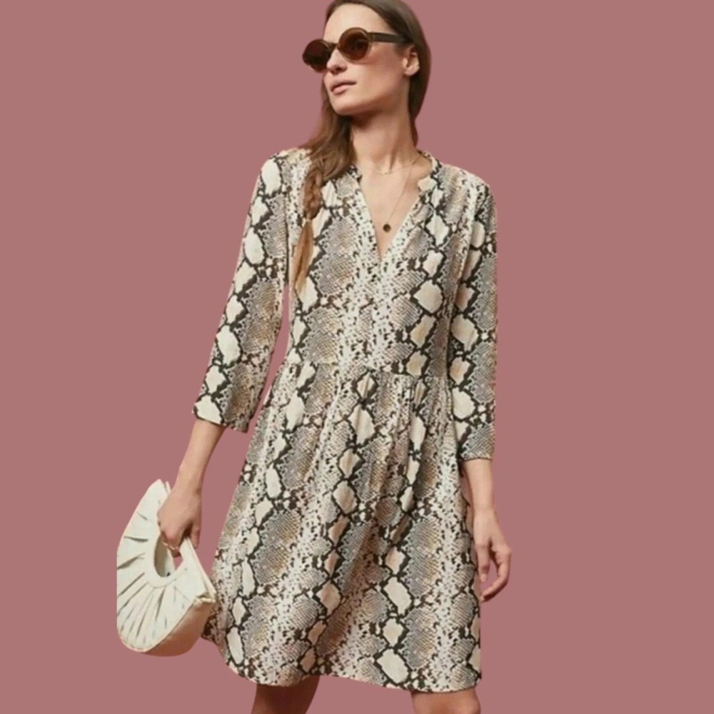 Anthropologie Maeve Juno‎ A Line Mini Dress Womens XS Long Sleeve Snake Print